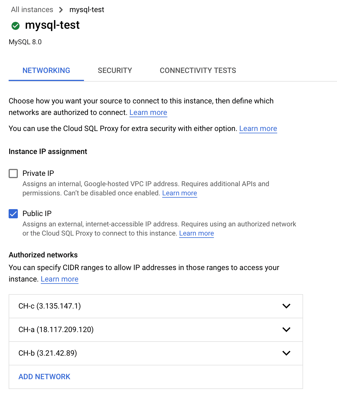 Réseaux autorisés GCP