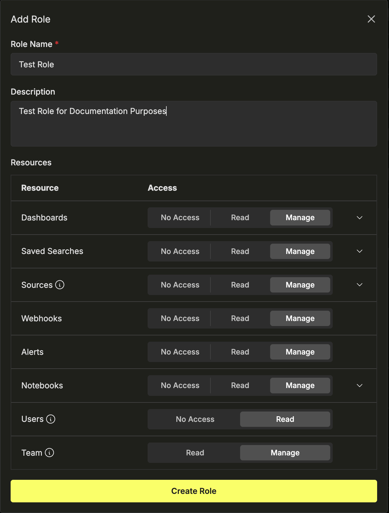 Add Role modal
