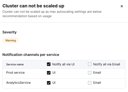 Configurações de entrega de notificações do ClickHouse Cloud
