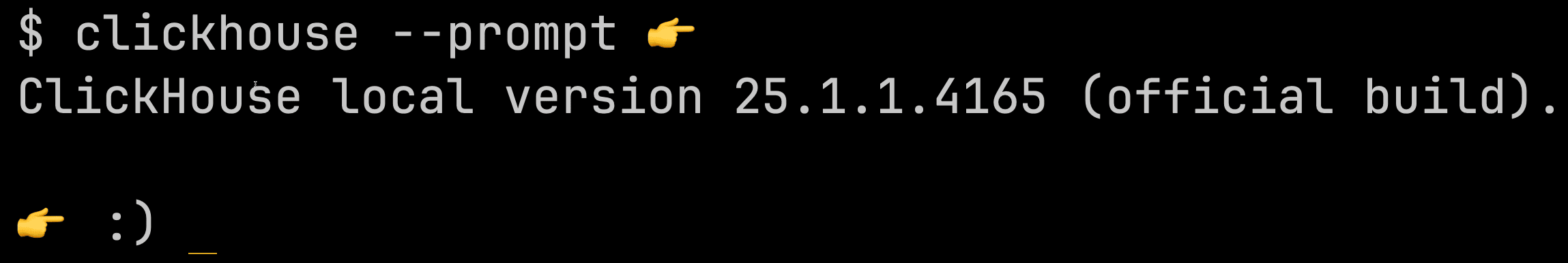 Prompt de cliente de ClickHouse con emoji de dedo