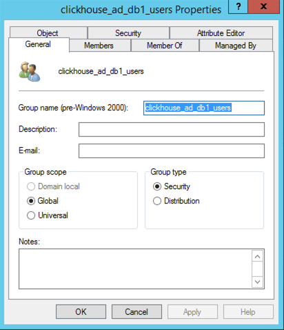 Ejemplo de configuración de grupos de seguridad de AD